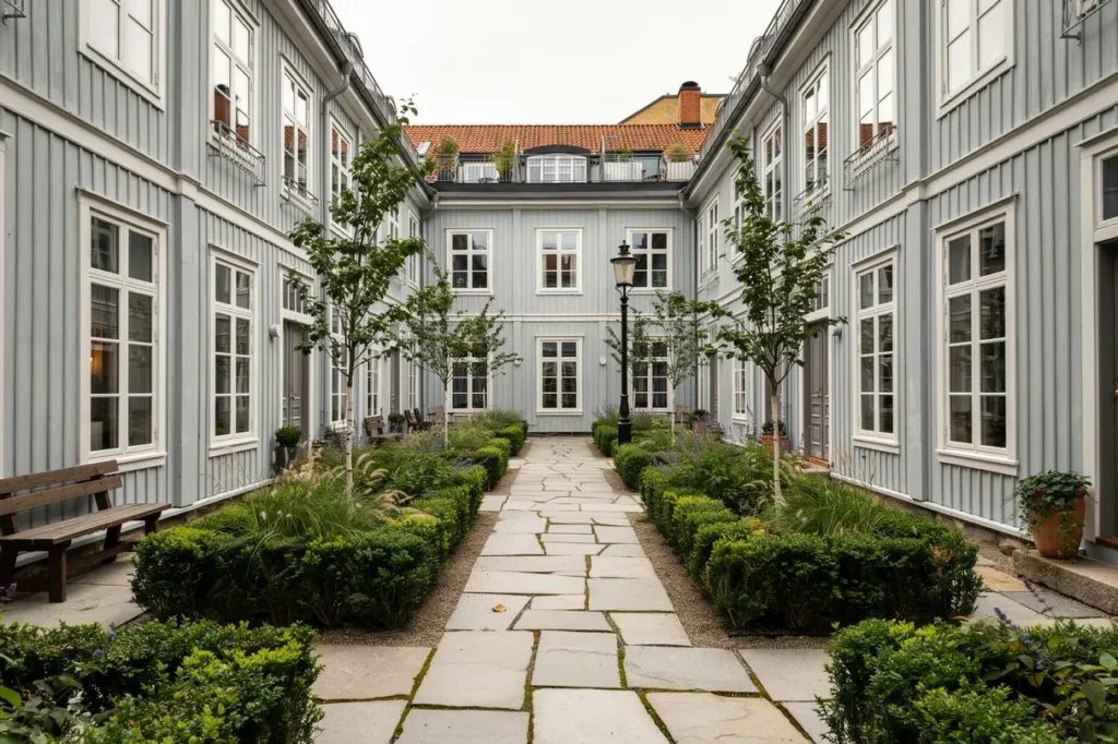renovering av innerg rd med g ngytor och planteringsb ddar i haga